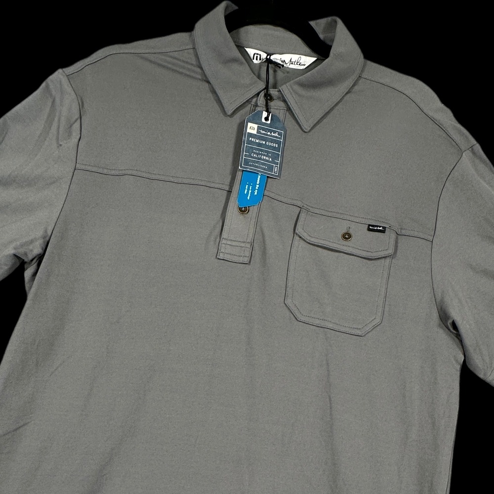 TravisMathew Gore Golf Polo Mens M Gray Castlerock Short Sleeve Flap Pocket NEW